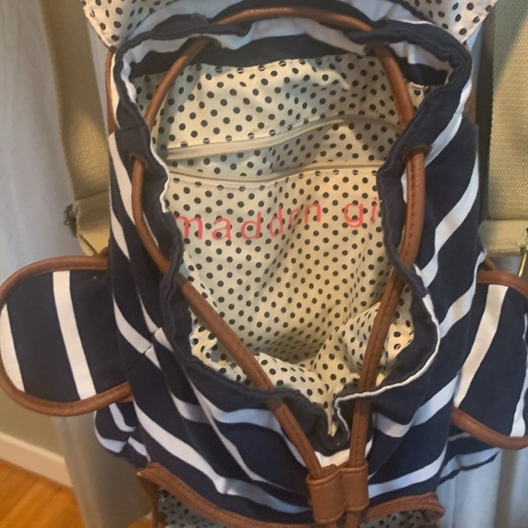 NWOT - Madden Girl Brown and Navy Striped Backpack - Picture 8 of 16